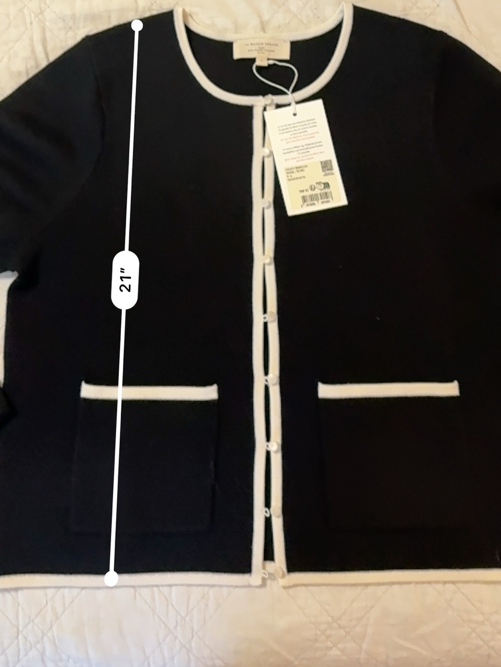 Sezane Brielle Cardigan NWT Large black ecru 100% Wool - Picture 13 of 14